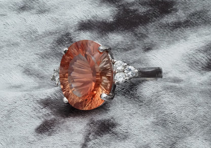 Red Oregon Sunstone 14k White Gold Ring